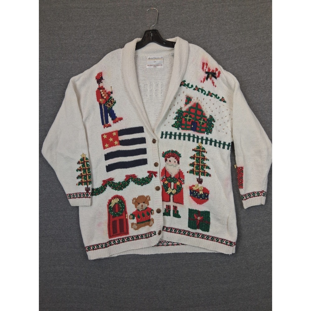 VTG Marisa Christina II Sweater 2X White Christmas Collection 1995 Shawl Collar